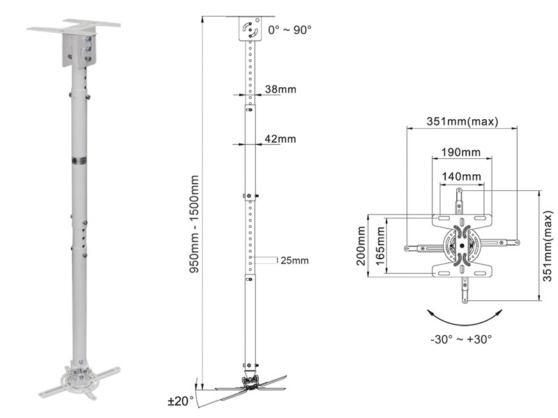 Stropný držiak projektora 95-150cm, biely Stropný držiak projektora 95-150cm, biely